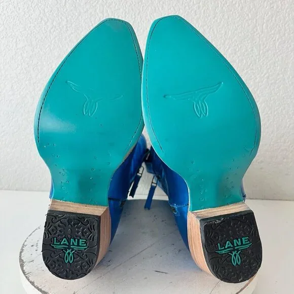 NEW Lane SMOKESHOW Womens Cowboy Boots 10 Blue Metallic Western Cowgirl Mid Calf